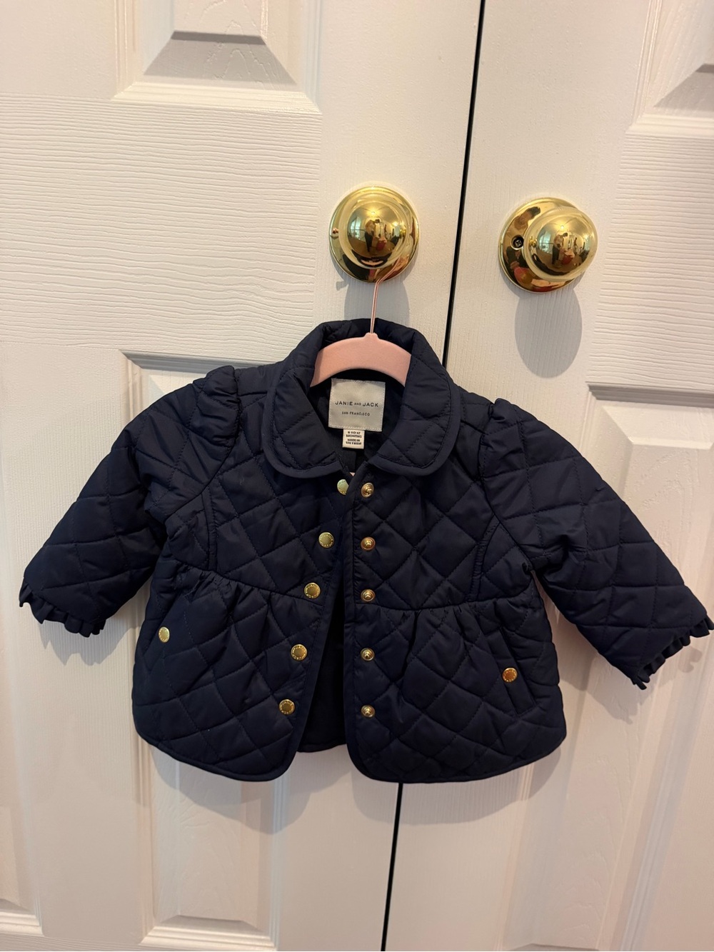 Janie and Jack Navy Quilted Puffer Jacket with Gold Buttons